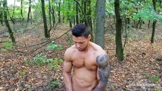 Maskurbate Hung & Uncut Czech HUNK Wacking in Woods!