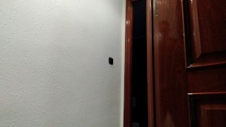 Handjob From Hot Amateur Guy With Big Cock, Shoots At The Door