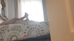 Married man spies on, caught wanking through bedroom door. Cumming cumshot. Straight guy