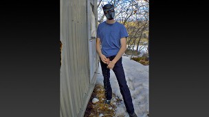 Trailer Trash Country Boy / Redneck Pisses Outdoors Wearing Puppy Mask and Risks Getting Caught!