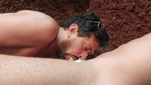 Blowjob deepthroat and cumeating on a nudist beach