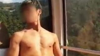 Exhib, Asian, masturbation on the cableway