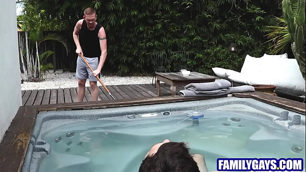 Step dad and step son bathtub fun