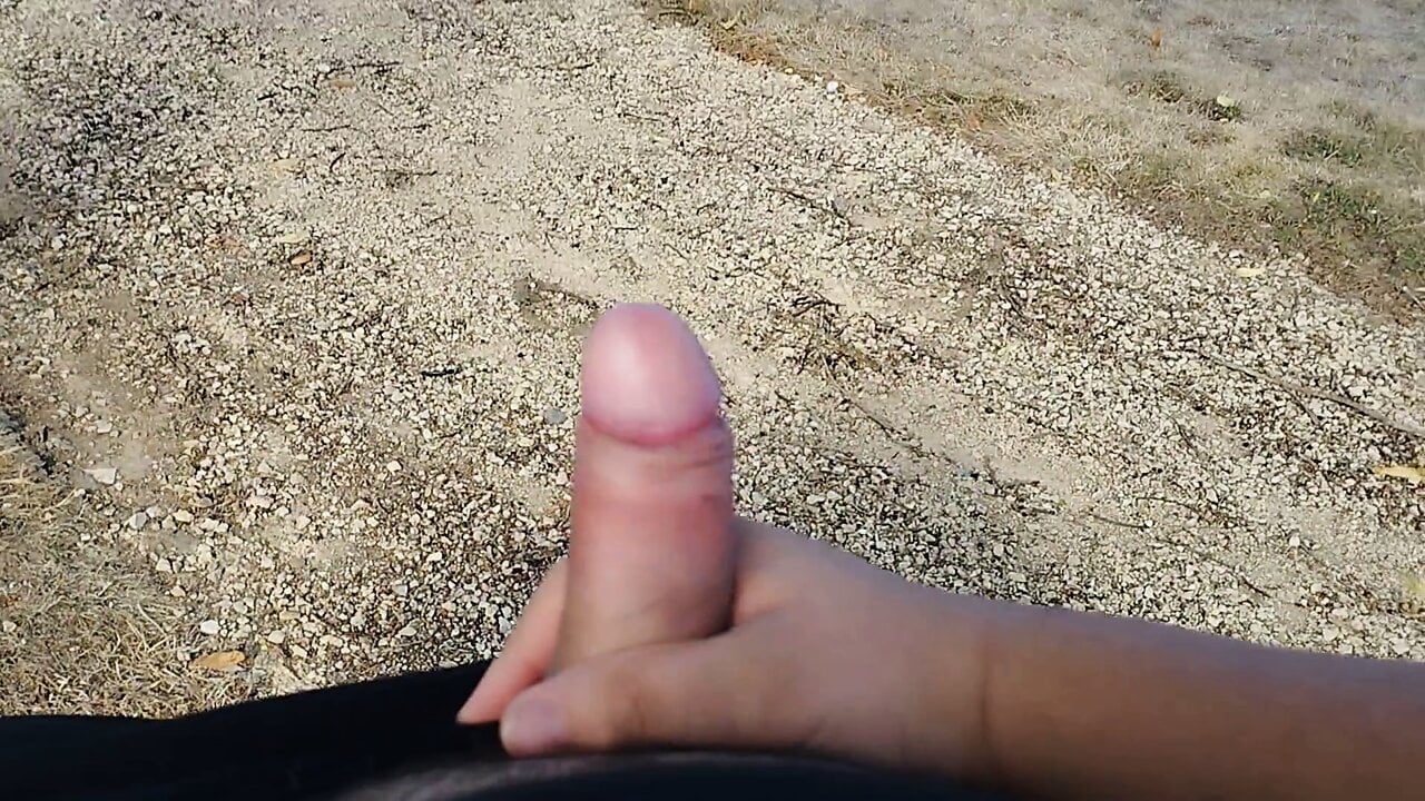 Asian chubby boy jerking of outdoor
