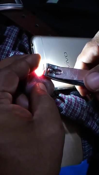 Asian cuts her penis frenulum