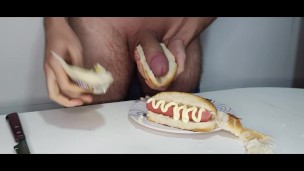 Food porn #3 – Hot Dogs – Smearing my dick in toppings
