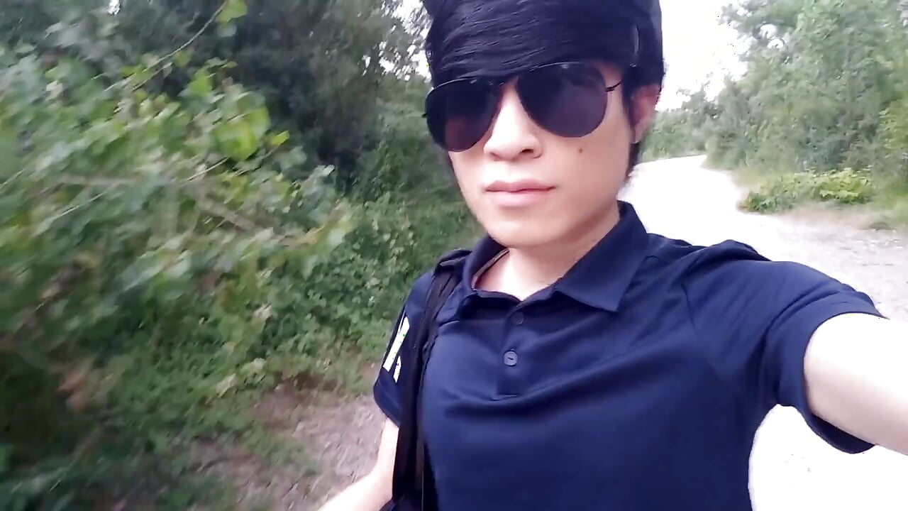 This Asian Gay Twink Has Something Shoved up His Ass and Sticking Out of His Butt as He Walks in Front of Everyone