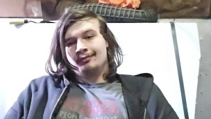 Daddy milking him self in his work shed