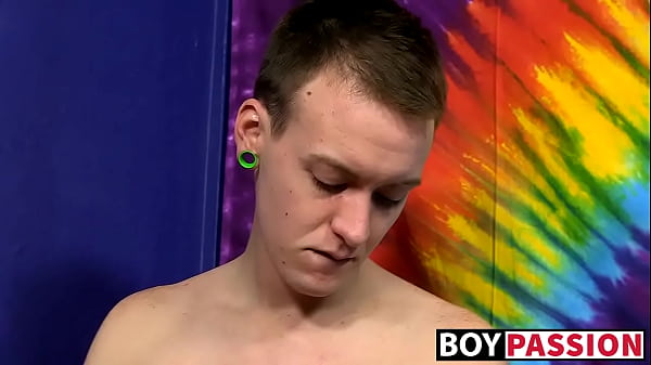 Skinny guy with huge dick masturbates with a weird sex toy