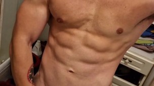 After workout your cute fit boy cums twice in the bathroom