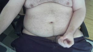 Bear body in sweat pants cock out getting hard teasing then a final supprise underwear