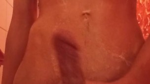 skinny 18 yo guy gets shower and massages himself