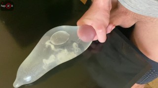 Horny Guy Moaning while Fucking his Own Hand and Cum alot inside Condom filled with Water – 4K