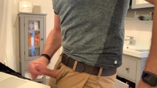 Beating my meat in the bathroom, verbal masturbation and cumming in khaki pants