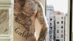 Hot shower jerk off muscle tattooed jock