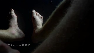 Insolent dominant male spits and cums on his big legs