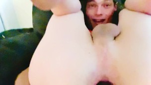 Dia Demure enjoys tying herself up and toying her pale white ass with a huge dildo!!