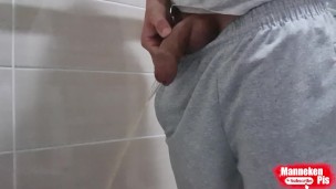 Guy long pissing with uncircumcised cock and big balls