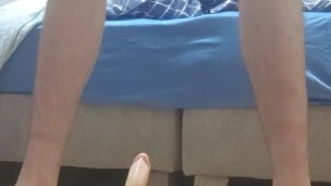 Horny skinny lad pounds his wet ass on a 7 inch dildo fast and hard