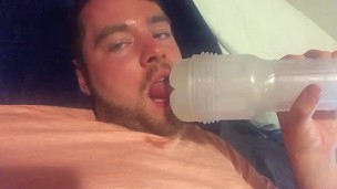 Licking my Grindr hookup's CUM out of my Fleshlight as it DRIPS ON MY BEARD