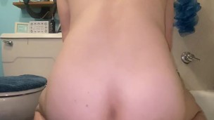 Super nice ass bouncing on toy in bathroom! Anal Femboi