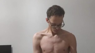 Very skinny musculy teen flexes his body muscels and shows his physique