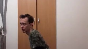 Very skinny teen shows off his skinny legs and small ass while wearing long shirt