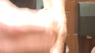 Wanking my uncut cock in the restaurants bathroom