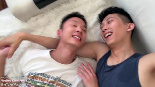 Asian boys fuck on the rooftop, Tyler Wu and Dane Jaxson bareback.