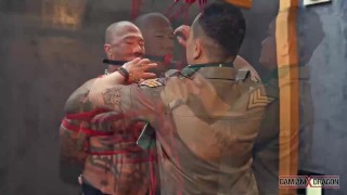 Bound Muscular Damian Dragon Jerks Off Massive Cock