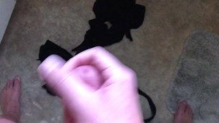 Ripping Black Underwear Off Then Cumming On It