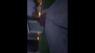 !Risky dildo ride at public football field pt2!