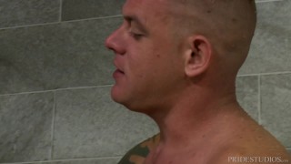 Horny 4 Hairy Guys, Tattoos & Big Dicks In A Public Shower!