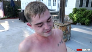 Two Hung Studs Take Turns Fucking Each Other RAW Outside by the Swimming Pool